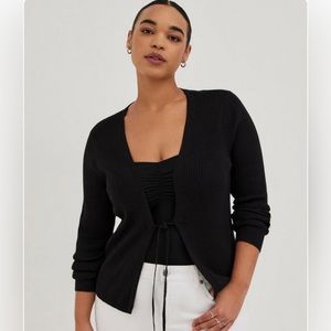 Cardigan Tie-Front Ribbed Sweater
